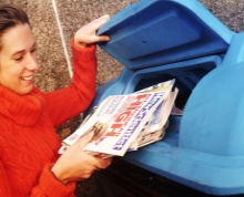 Woman at Paper Recycling Bin